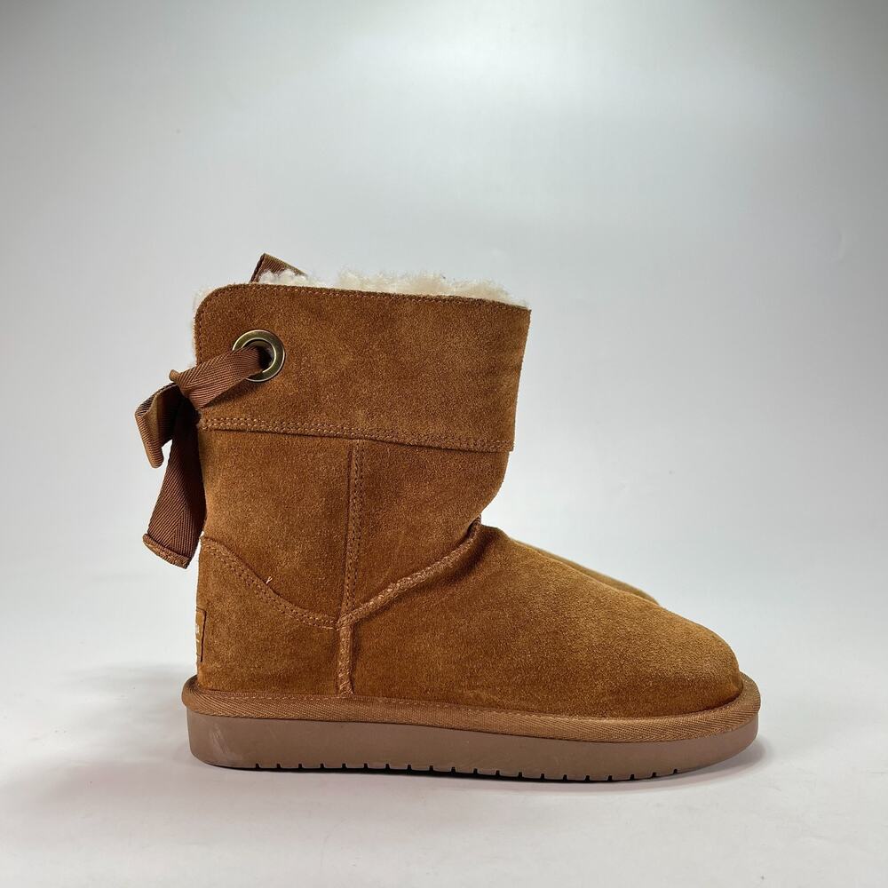 Koolaburra by UGG Andrah Short Chestnut Pull On Bow Winter Boots Kids Size 12